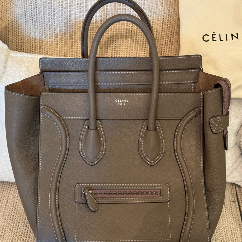 Celine Taupe Leather Tote Bag